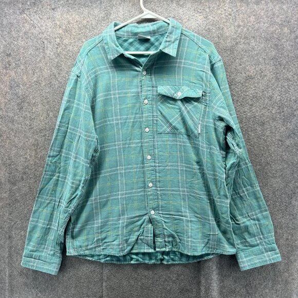 Columbia Shirt Mens Large Green Plaid Button Down Long Sleeve Cotton Outdoor - Picture 1 of 12